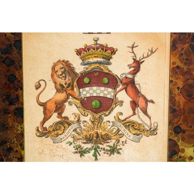 Pair Antique 19th Century Hand Colored Heraldic Engravings English Coat of Arms Art Framed Wall Decor For Sale - Image 10 of 18