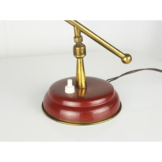 Small Mid-Century Adjustable Burgundy Metal & Brass Table Lamp from Oscar Torlasco, 1950s For Sale - Image 12 of 13