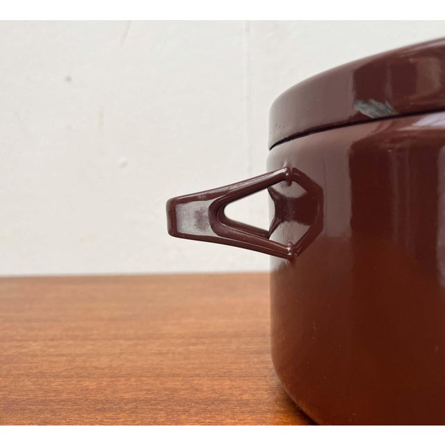 Mid-Century Modern Brown Minimalist Enamel Pot by Seppo Mallat for Finel, Finland, 1960s I have official proof of...