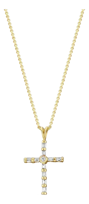 1/4 CT Dainty Baguette Diamond Cross Necklace
