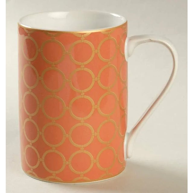 Orange Gilt Coral Chain Design Mid Century Modern Full China Set With - Service for 4, Total 24 Pieces For Sale - Image 8 of 8