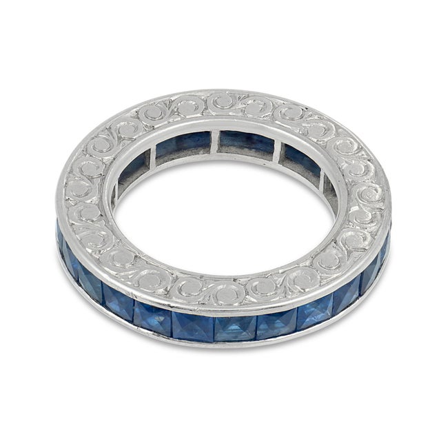 Art Deco 1930s Art Deco 5.50 Carat Total Weight Sapphire Platinum Eternity Band, Size 5.5 For Sale - Image 3 of 6
