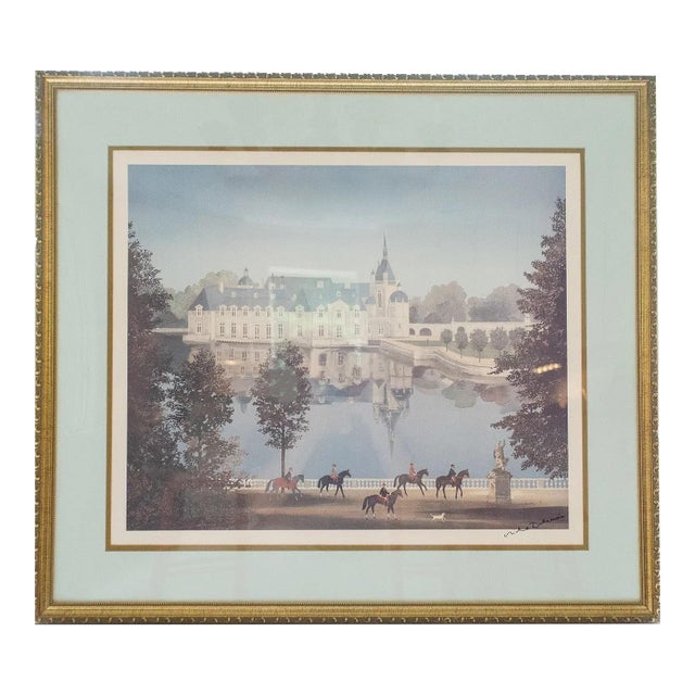 Late 20th Century Michel Delacroix - French Château Landscape, Hand-Signed Print For Sale