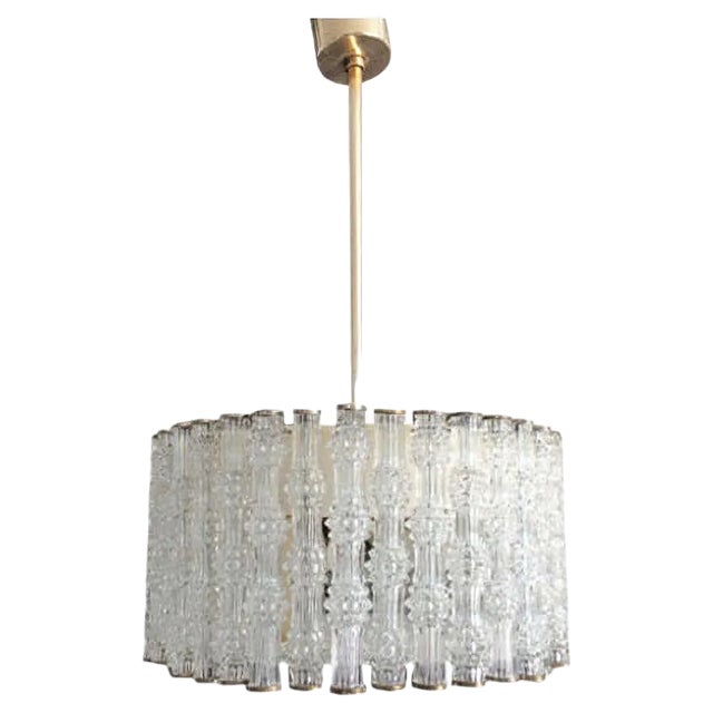 Ice Texture Crystal Drum Primat Chandelier from Kaiser Idell / Kaiser Leuchten, 1950s For Sale