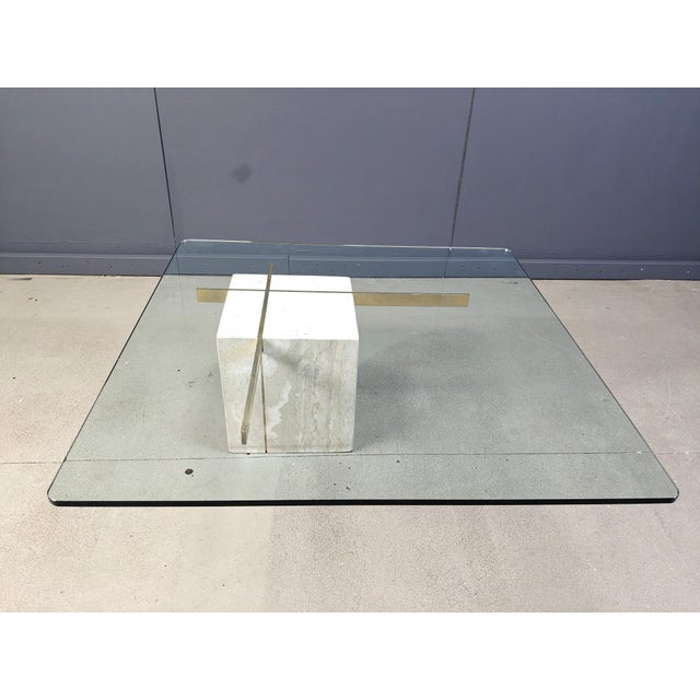Travertine and Brass Coffee Table from Artedi, 1980s For Sale - Image 13 of 14