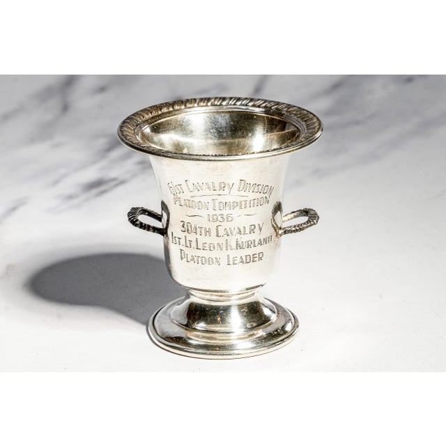 Traditional Rare Collection Miniature Sterling Silver Antique Trophy Pin Dish Tray Horse Calvary School Ft. Riley Kansas Militaria Interest For Sale - Image 3 of 16