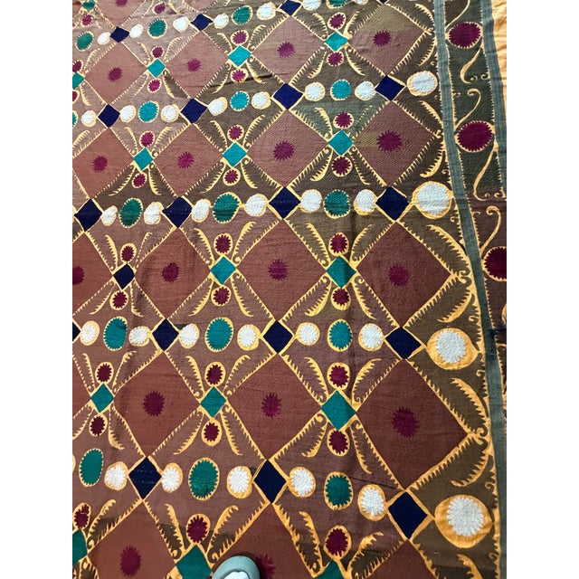 Brown Gold Lattice Cotton Suzani Wall Decor For Sale - Image 4 of 10