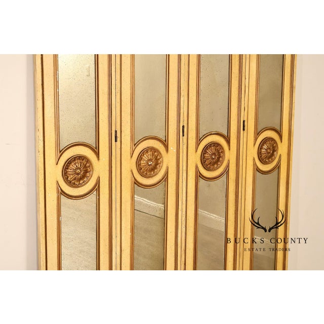 Vintage Rococo Style Painted & Mirrored Four-Panel Folding Screen For Sale - Image 11 of 18