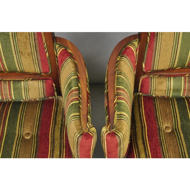 Vintage Mid Century Modern Walnut Panel Back Sculptural Lounge Arm Chairs - Pair For Sale - Image 11 of 16
