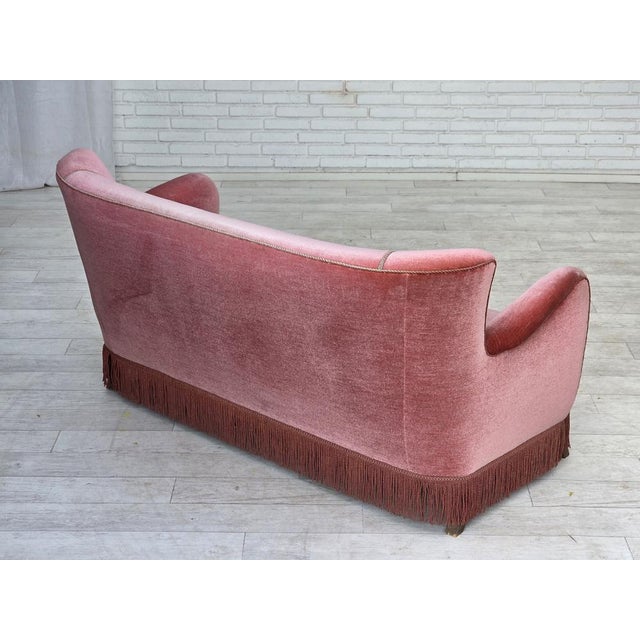 Danish 2-Seater Sofa in Pink Velour and Oak, 1970s For Sale - Image 10 of 18
