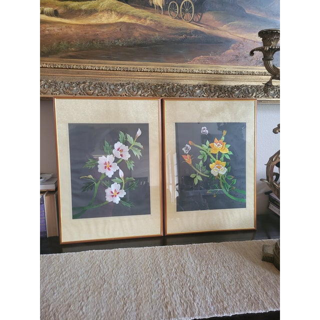 Traditional Vintage Framed Silk Asian Style Embroidery For Sale - Image 3 of 12