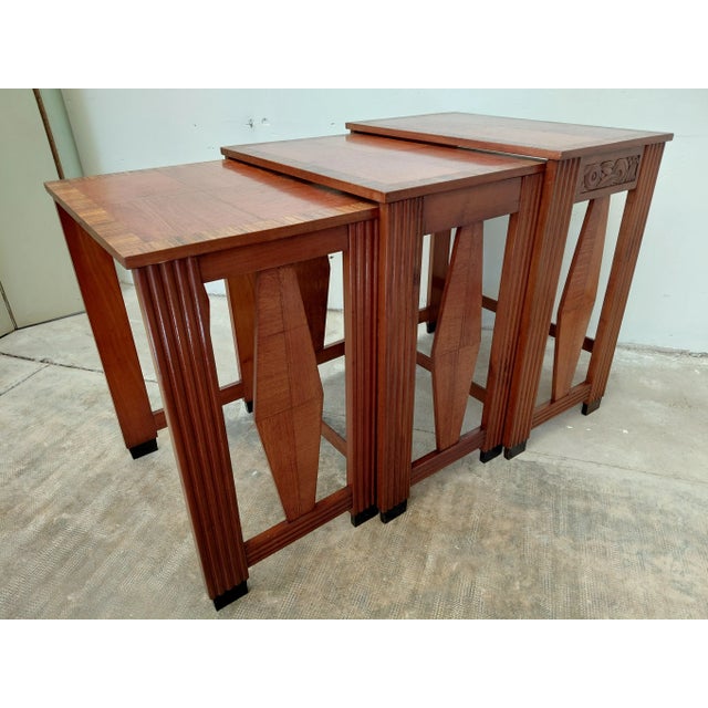 Brown Art Deco Nesting Tables, 1930s, Set of 3 For Sale - Image 8 of 16