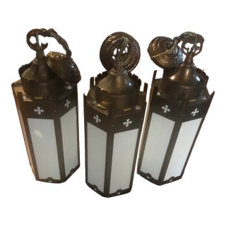Set of 3 Vintage Gothic Pendant Lights For Sale