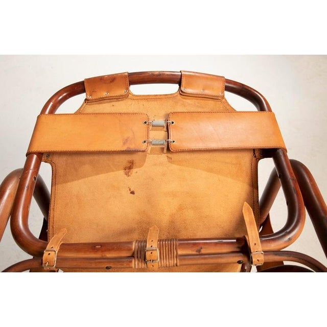 1960s Safari Armchair in Leather and Bamboo by Tito Agnoli, 1960s For Sale - Image 5 of 16