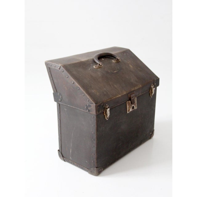 Antique Industrial Slant Top Travel Case Trunk For Sale - Image 10 of 12