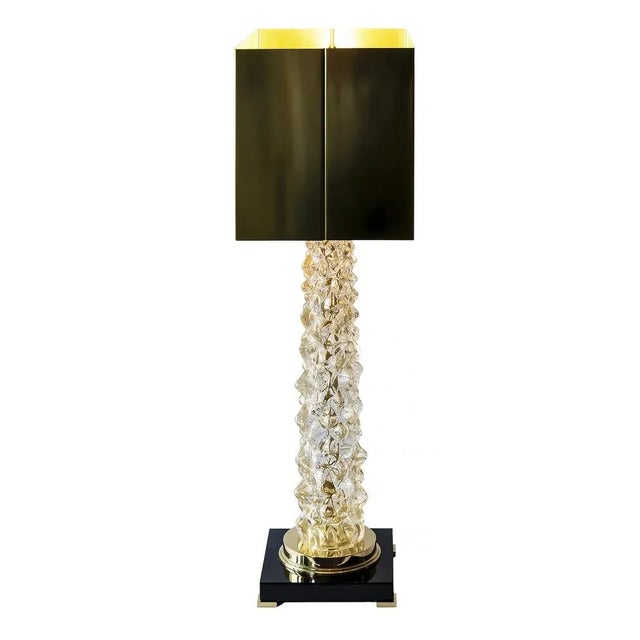 Italian Table Lamps in Murano Glass and Brass Shades, 2010s, Set of 2 For Sale - Image 4 of 8