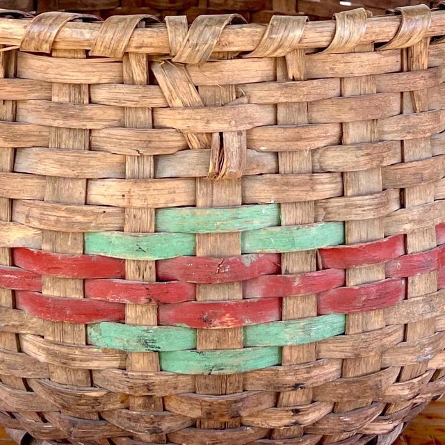 American A Large Antique American Primitive Hand Woven Basket With Painted Decoration For Sale - Image 3 of 6