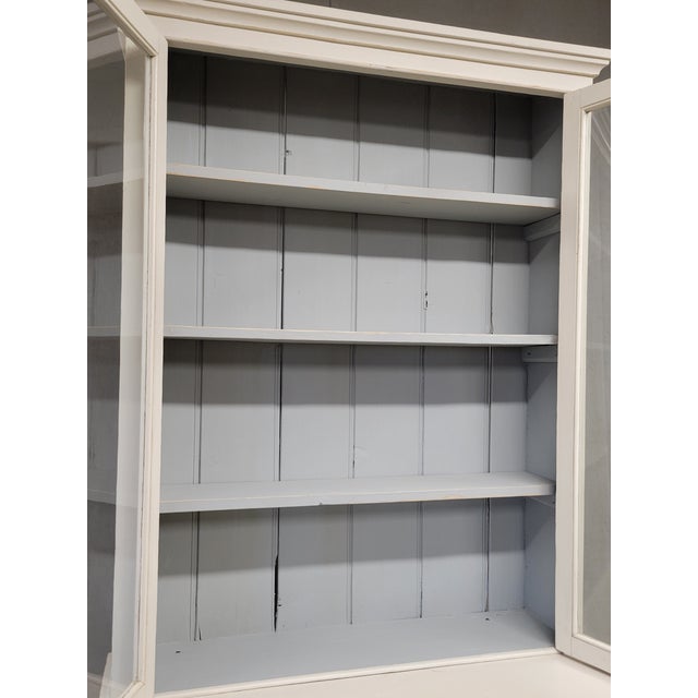 Antique English Country Painted Two Piece China Curio Cabinet For Sale - Image 4 of 17