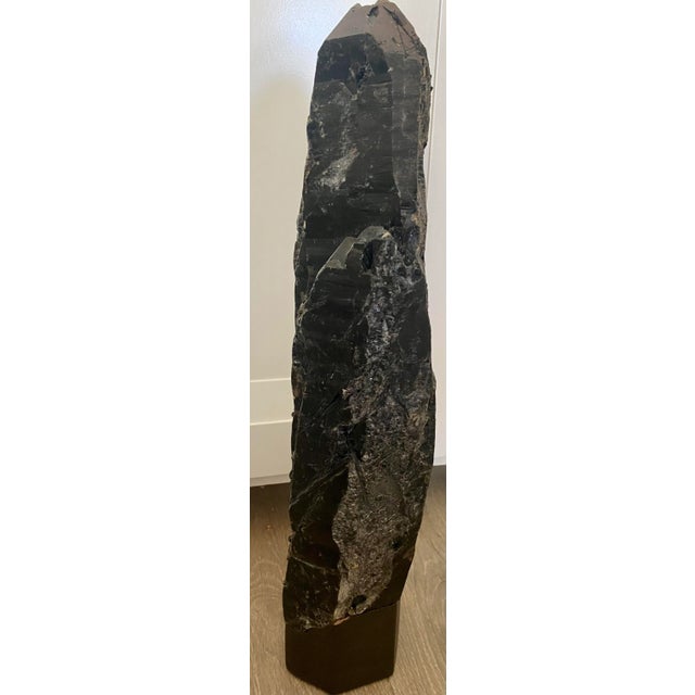 Large Dark Smoky Quartz Rock Crystal Natural Sculpture on Wooden Base For Sale - Image 10 of 11