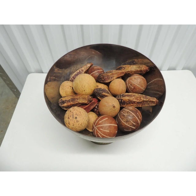 Paint Vintage Persian Brass and Enamel Footed Center Piece For Sale - Image 7 of 7