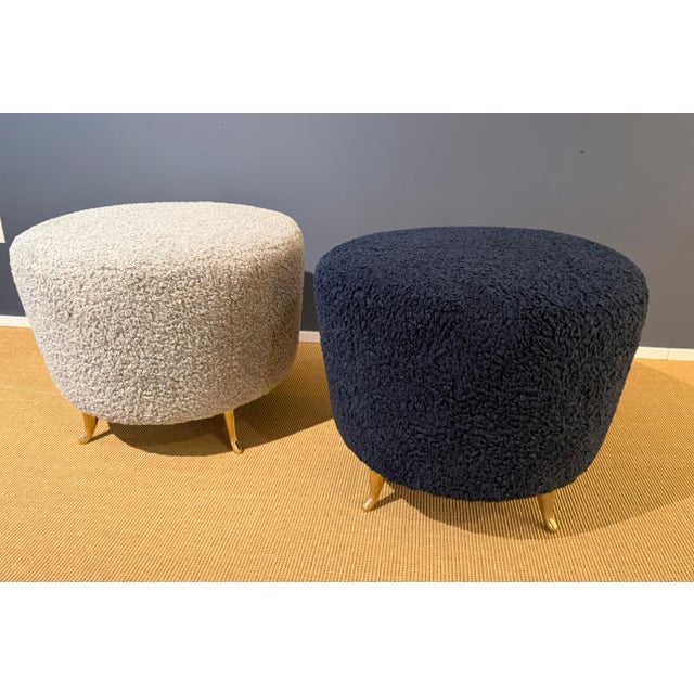 Pair of French Wool Boucle Pouf Dining Stools For Sale - Image 10 of 18