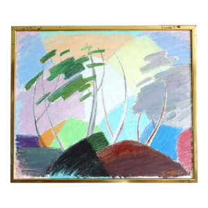 Mid-Century Modern 'Rhythms of the Wind' Swedish Original Abstract Landscape Oil Painting, Framed