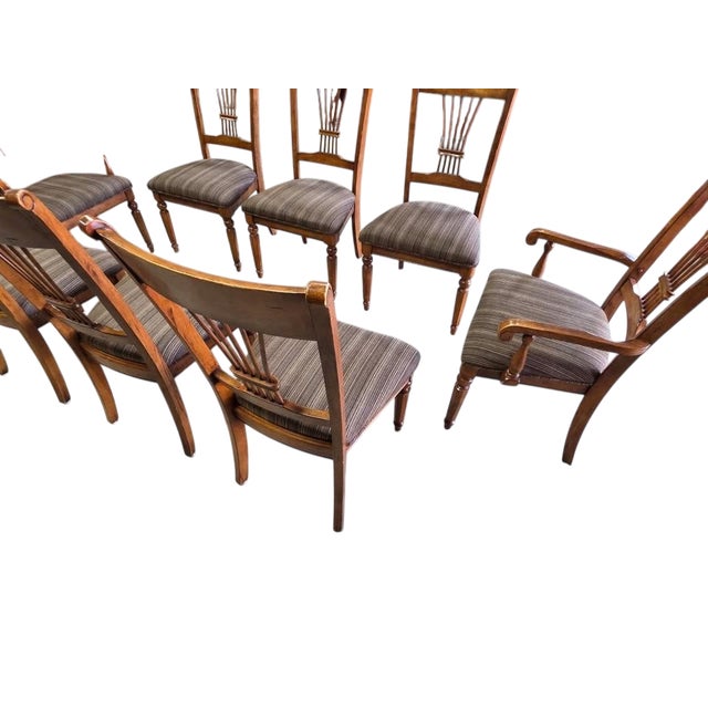 Brown Late 20th Century Traditional Expandable Wood Dining Table With 8 Upholstered Chairs – 9 Piece Set For Sale - Image 8 of 9
