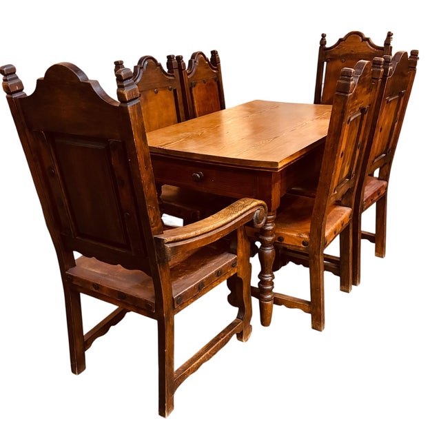 1950s Set of 6 Spanish Renaissance Revival Dining Chairs, Two Arm Chairs, Four Side Chairs For Sale - Image 14 of 15