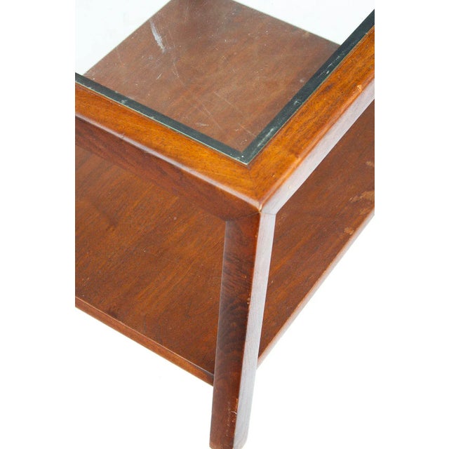 Wood Parsons End Table in Walnut With Glass Top, Henredon Attr. For Sale - Image 7 of 8