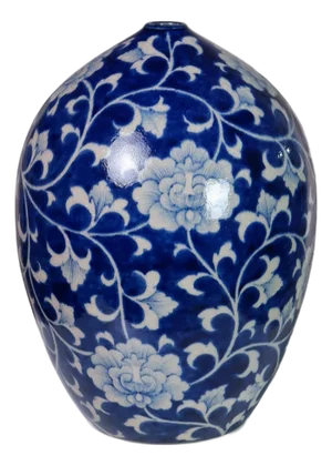 Handcrafted Cobalt Blue and Ivory Floral Crackle Glaze Vase by Pottery 12, Hanoi Studio Art Ceramic
