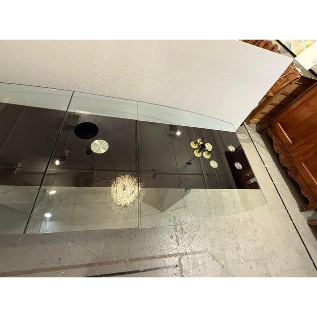 Glass Modern Double Pedestal Extendable Glass Top Table For Sale - Image 7 of 12