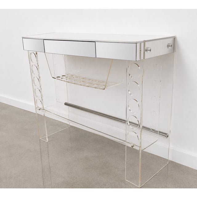 Late 20th Century Vintage Lucite & Mirrored Bar With White Laminate Top by Luigi Bardini For Sale - Image 5 of 9