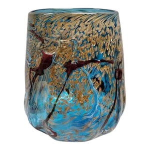 Murano Style Turquoise Art Glass Vase With Gold Flecks