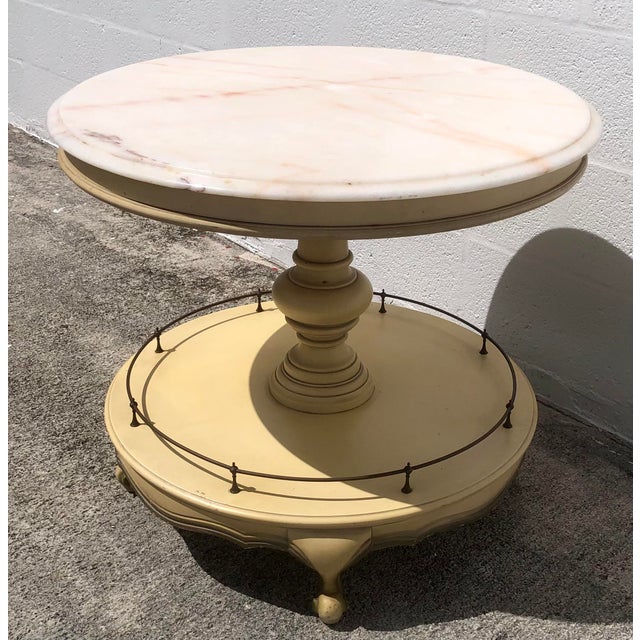 Vintage French Provincial Round Marble Accent Table For Sale - Image 9 of 11
