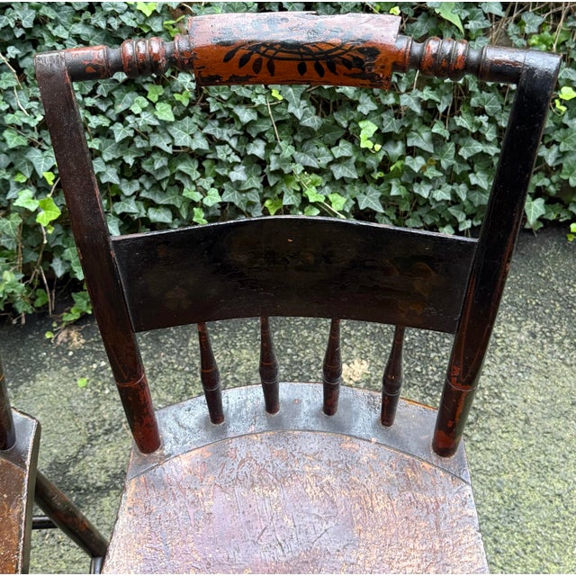 English Mid 19th Century Paint Decorated Spindle Back Chairs - A Pair For Sale - Image 3 of 12