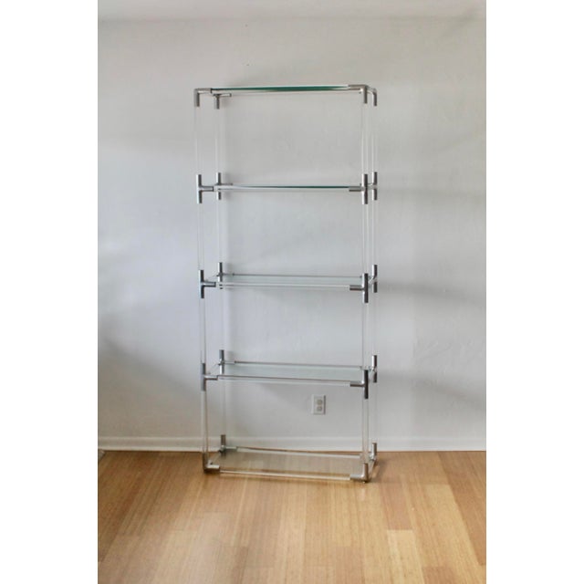 Charles Hollis Jones 1970s Charles Hollis Jones Style Lucite Aluminum Sculptural Étagère Shelving Room Divider For Sale - Image 4 of 18