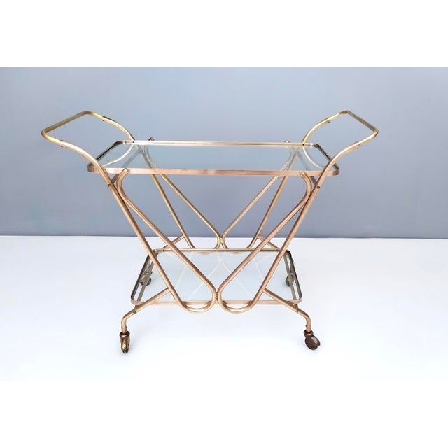Vintage Brass Serving Cart with Glass Shelves, Italy For Sale - Image 13 of 14