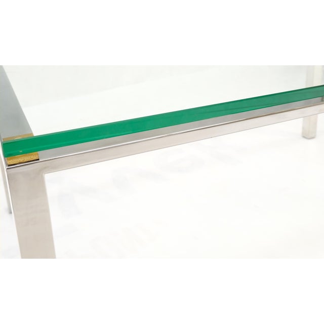 Transparent Polished Stainless Steel & Brass Glass Top Rectangle Coffee Table Mid Century For Sale - Image 8 of 12