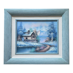 W Zeller Original Oil Painting Winter Snow Scene Forest Cabin Framed Art