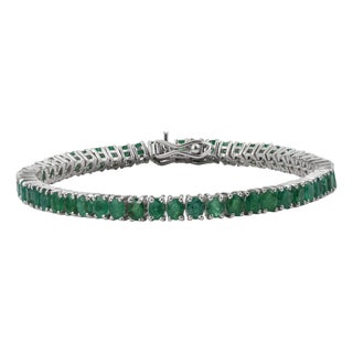 Art Deco Style 10.19 CTW Prong Set Emerald Fine Line Tennis Bracelet - May Birthstone Edition For Sale