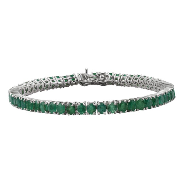Art Deco Style 10.19 CTW Prong Set Emerald Fine Line Tennis Bracelet - May Birthstone Edition For Sale