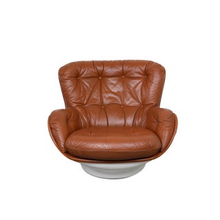 Vintage French Armchair in Leather by Michel Cadestin for Airborne International, 1960s For Sale