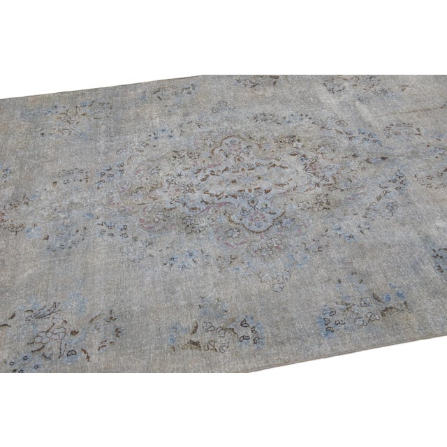 Mid 20th Century Vintage Persian Overdyed Gray Handmade Medallion Wool Rug For Sale - Image 4 of 8