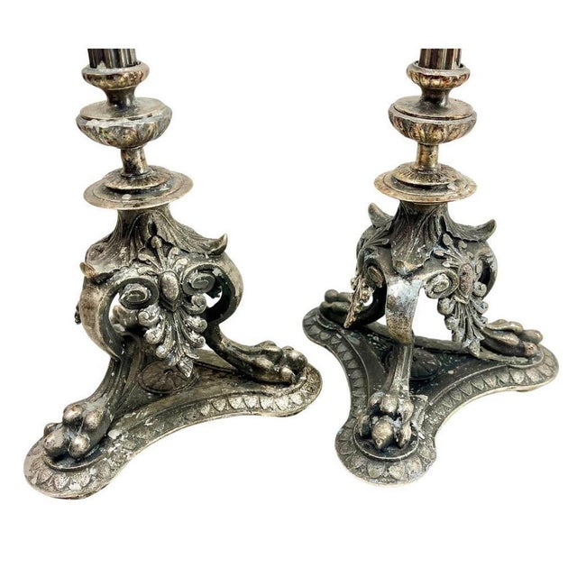 Gold Antique Cast Brass Candleholders, 1900s, Set of 2 For Sale - Image 8 of 15