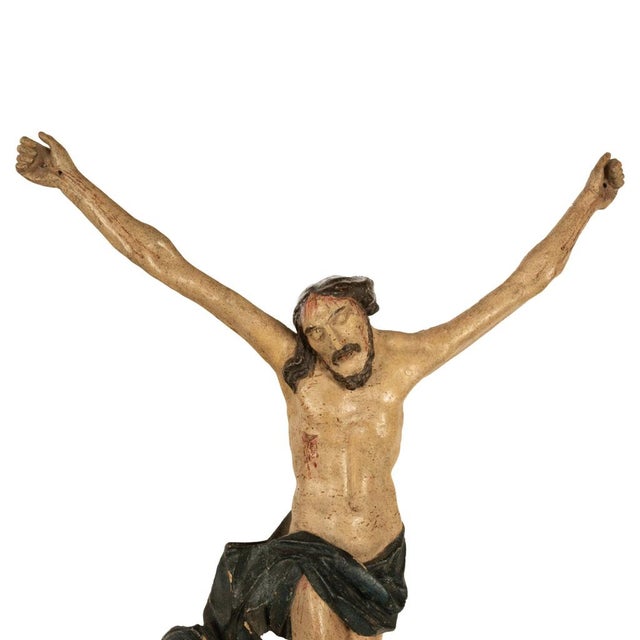 Antique German Baroque Carved Wooden Painted Corpus Christi Christ Statue 1600 For Sale - Image 4 of 12