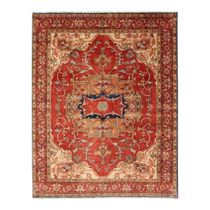 Serapi-Heriz Design Rug With Geometric Medallion in Jewel Colors