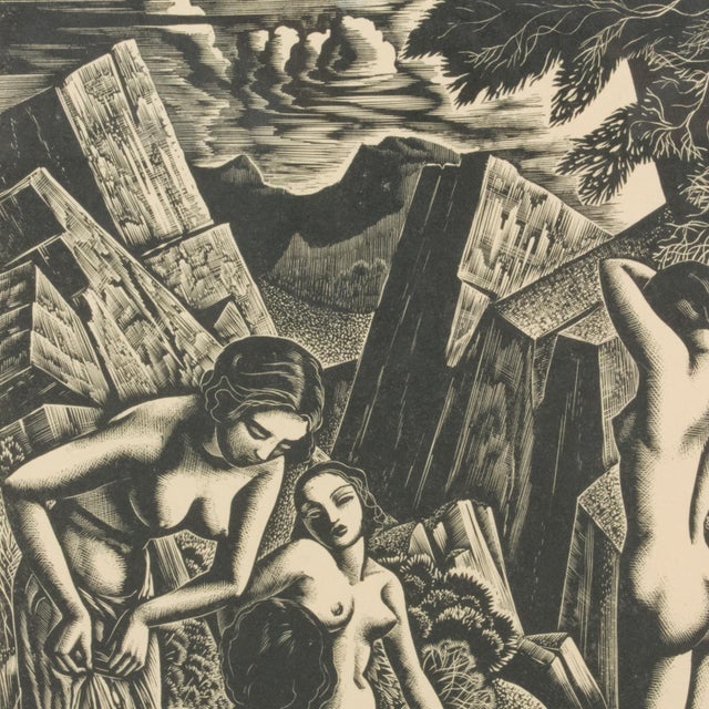 The Bathers, Wood-Engraving Drawing Lithograph by John Buckland-Wright, 1936 For Sale - Image 9 of 14