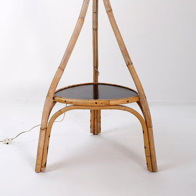 Rattan Tripod Floor Lamp with Shelf, 1950s-1960s For Sale - Image 5 of 13