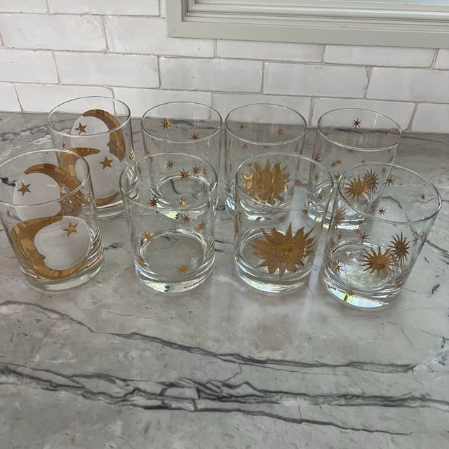 Mid-Century Modern Vintage Culver Gold Celestial Glasses - Set of 8 For Sale - Image 3 of 12
