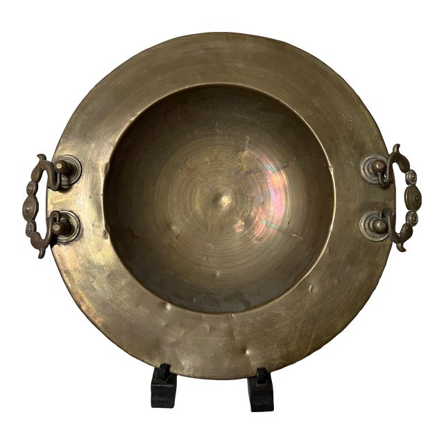 Vintage Large Brass Turkish Bowl With Stand For Sale